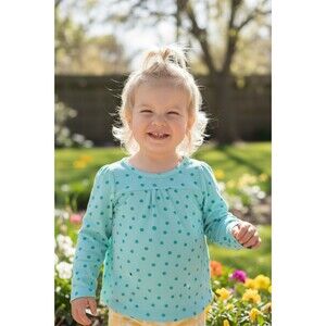 Circo 2T Aqua Polka Dot Long Sleeve Top Toddler Girl Cottagecore Waffle Knit Tee